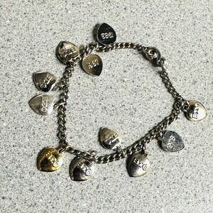 1957-1991 Beta Sigma Phi Sterling Hearts Charm 7 Inches Bracelet 17.5 Grams